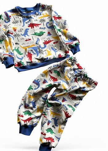 Renkli Dinazor Desenli Erkek Çocuk Pijama Takımı - Görsel 7