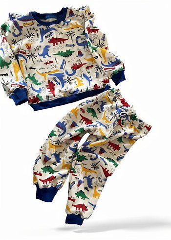 Renkli Dinazor Desenli Erkek Çocuk Pijama Takımı - Görsel 5