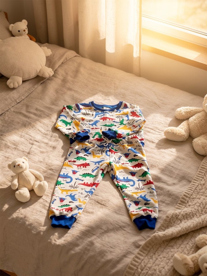 Renkli Dinazor Desenli Erkek Çocuk Pijama Takımı - Görsel 2