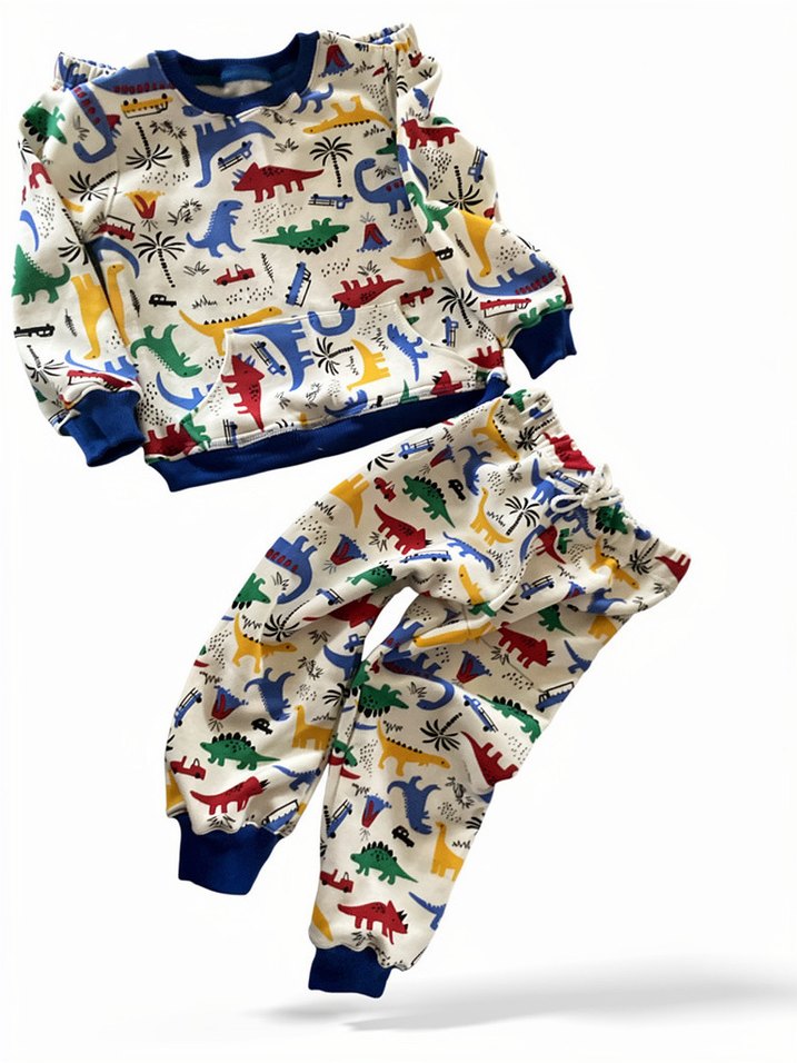 Renkli Dinazor Desenli Erkek Çocuk Pijama Takımı - Görsel 5