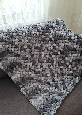 Gri ve Bej Örgü Bebek Battaniyesi (90*90) - Görsel 4