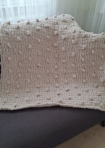 Gri ve Bej Örgü Bebek Battaniyesi (90*90) - Görsel 2