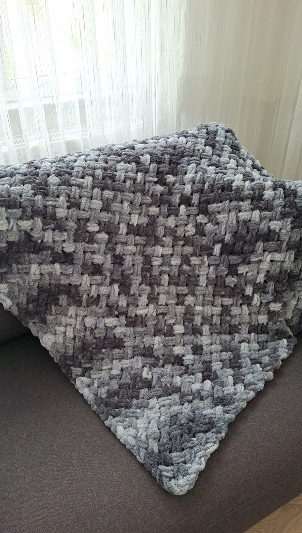 Gri ve Bej Örgü Bebek Battaniyesi (90*90) - Görsel 4