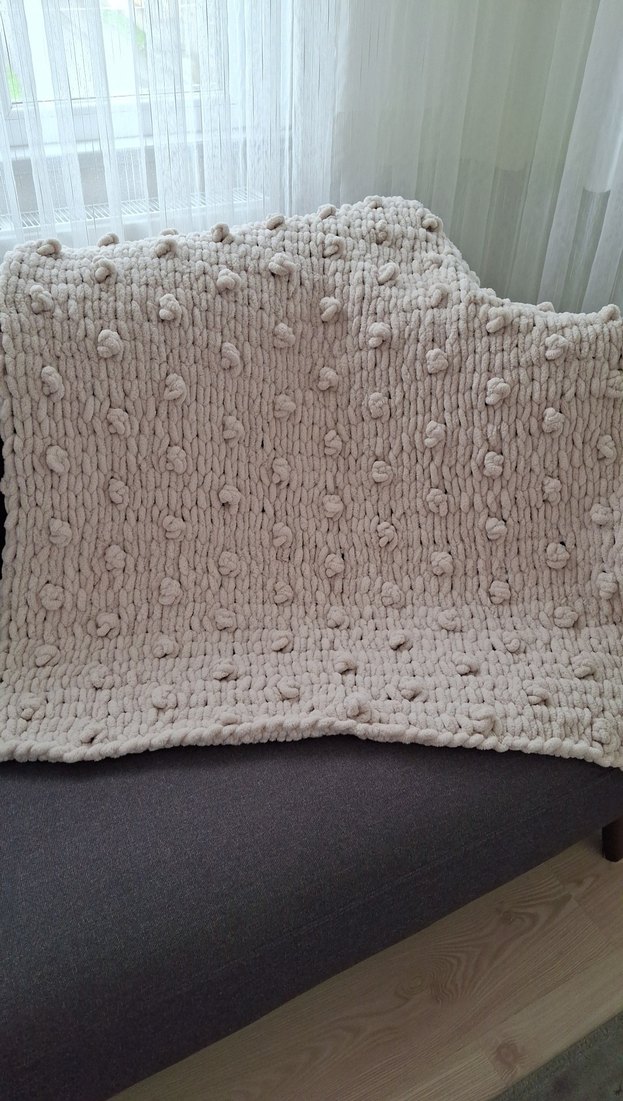 Gri ve Bej Örgü Bebek Battaniyesi (90*90) - Görsel 2