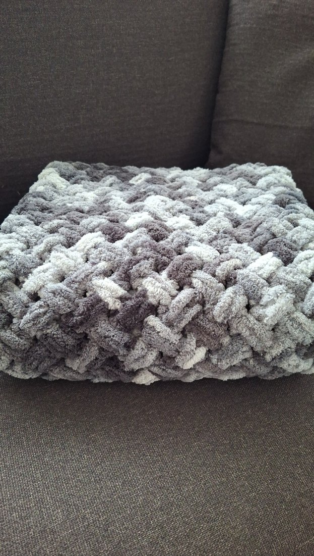 Gri ve Bej Örgü Bebek Battaniyesi (90*90) - Görsel 5