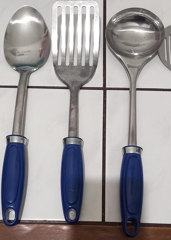 Mavi Saplı metal Detaylı 48 li Çatal Kaşık Bıçak Seti kepçe seti - Görsel 2