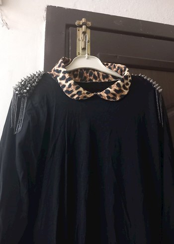 Uzun Siyah Gotik Elbise Leopar Desenli - Görsel 4