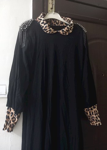 Uzun Siyah Gotik Elbise Leopar Desenli - Görsel 3