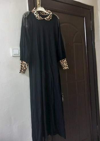 Uzun Siyah Gotik Elbise Leopar Desenli - Görsel 2