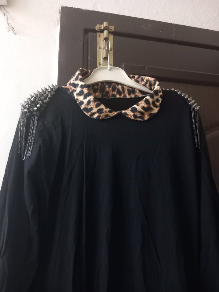 Uzun Siyah Gotik Elbise Leopar Desenli - Görsel 4