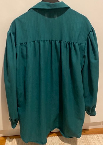 Zümrüt Yeşili Krinkıl Fabric Kuşaklı Bayan Gömlek - Görsel 4