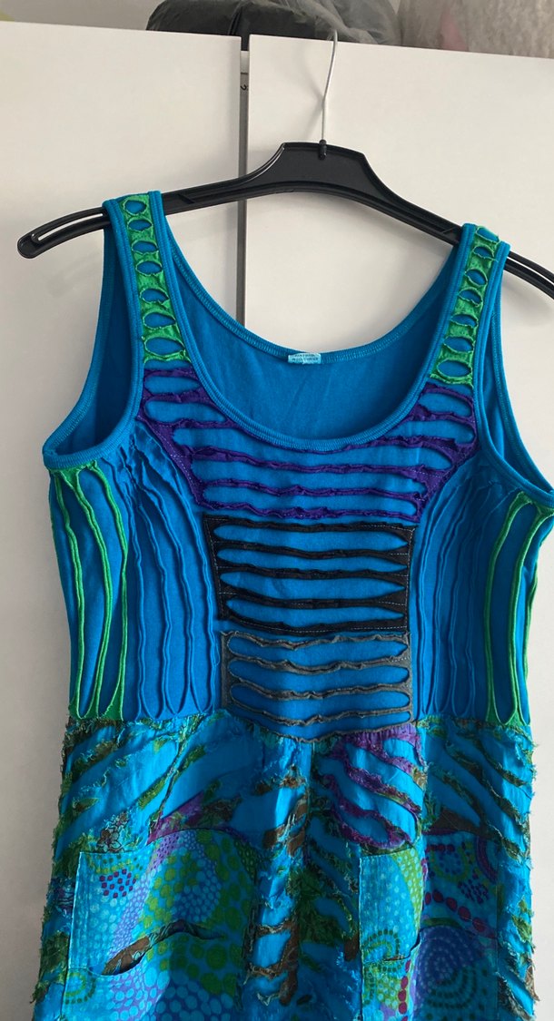 Mavi Desenli Bohem Pamuk Elbise - Görsel 3