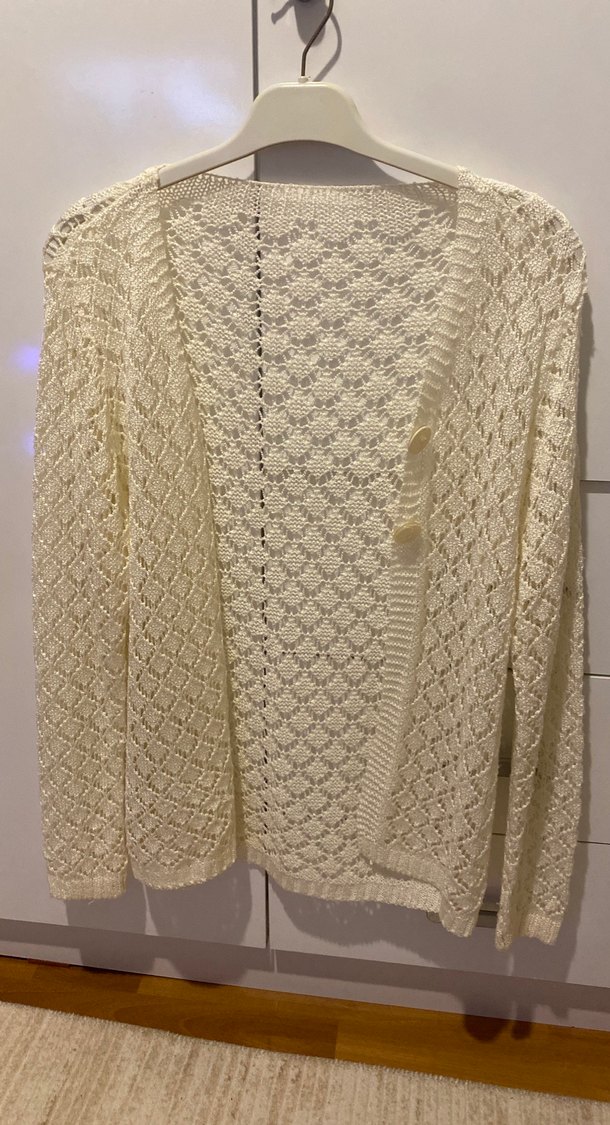 Örgü Ekru Renk Kadın Hırka - Görsel 2