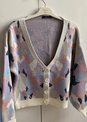 Renkli Batik Desenli V Yaka Triko Hırka - Görsel 3