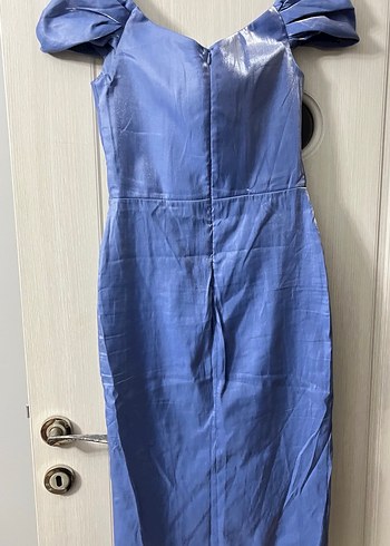 Drapeli Straplez Uzun Mavi Abiye Elbise - Görsel 3