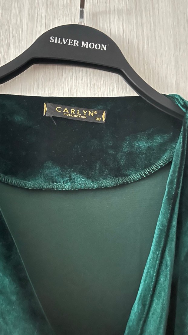 Uzun Kollu Yeşil Drapeli Kadın Abiye Elbise - Görsel 3