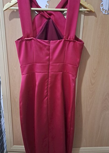 kırmızı Drapeli Uzun Abiye kalem etekli Elbise - Görsel 2