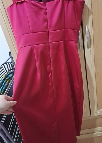 kırmızı Drapeli Uzun Abiye kalem etekli Elbise - Görsel 3