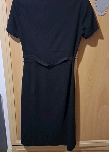 Kemerli Siyah Midi Ofis Elbisesi - Görsel 2