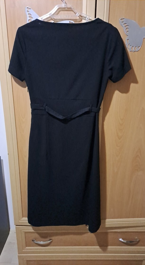 Kemerli Siyah Midi Ofis Elbisesi - Görsel 2