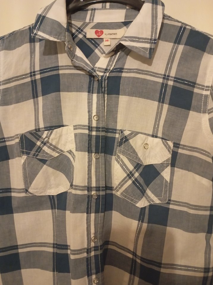 Koton Mavi Beyaz Ekose Gömlek  Klasik & Rahat - Görsel 2