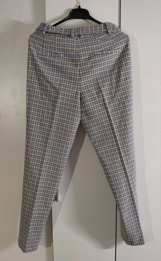 Mavi Ekoseli Kadın Kumaş Pantolon - Görsel 5