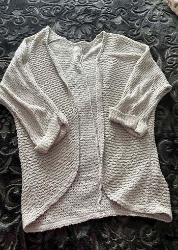 Bohem Gri Örgü Delikli Kadın Hırka - Görsel 2