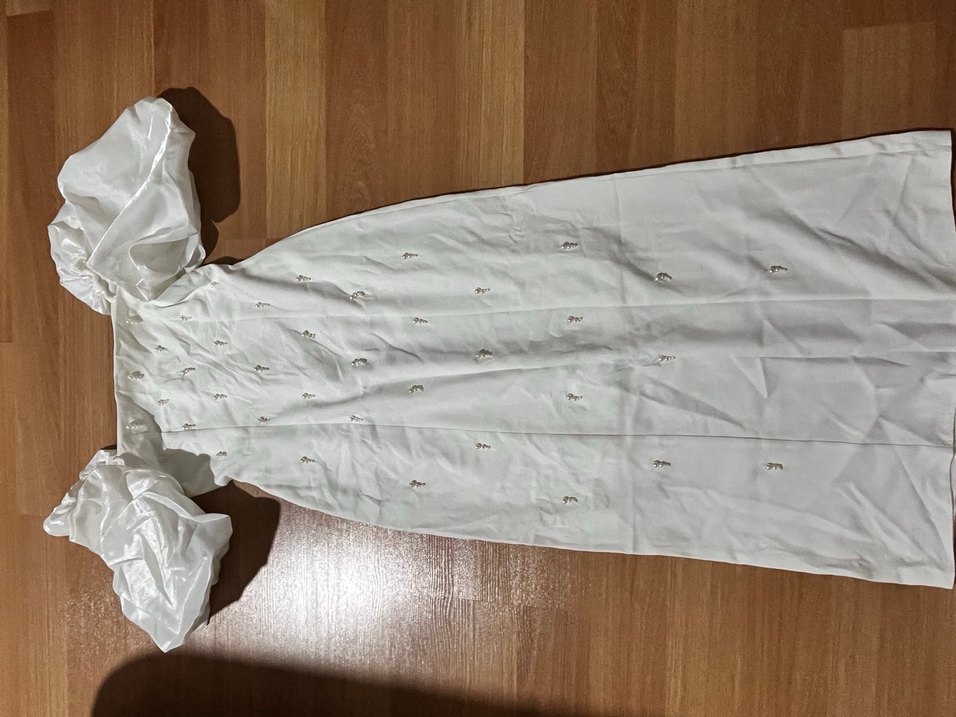 Vintage İncili Beyaz Uzun Kadın Elbise - Görsel 2