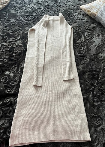 Bohem Tarz Uzun Beyaz Triko Elbise - Görsel 2