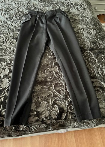 Kemerli Siyah Kadın Kumaş Pantolon - Görsel 2