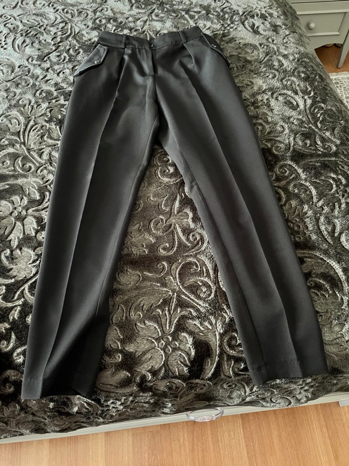 Kemerli Siyah Kadın Kumaş Pantolon - Görsel 2