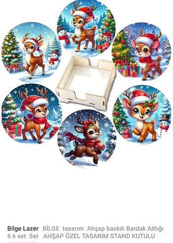 6'lı Ahşap Yılbaşı Bardak Altlığı Seti