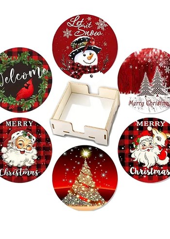 Renkli Noel Temalı Bardak Altlıkları