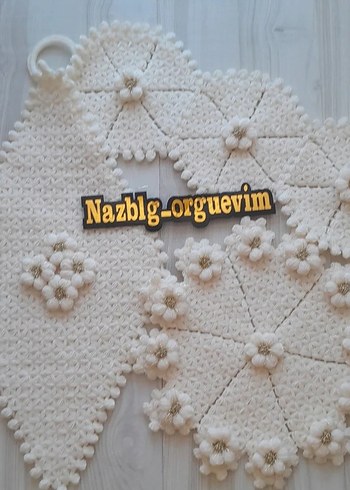 El Yapımı Krem Renkli Örgü Dekoratif Set