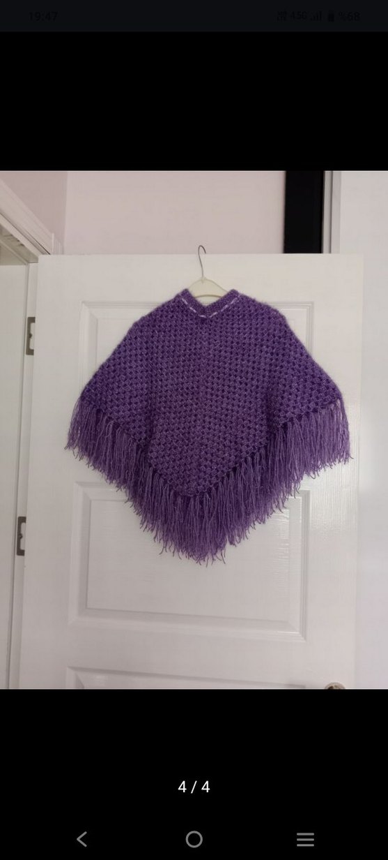 Mor  Örgü Kız Panço ve şapka - Görsel 4