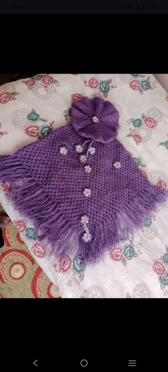 Mor  Örgü Kız Panço ve şapka - Görsel 2