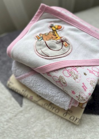  3lü Set Pembe Kız Bornoz Havlu Battaniye - Görsel 3