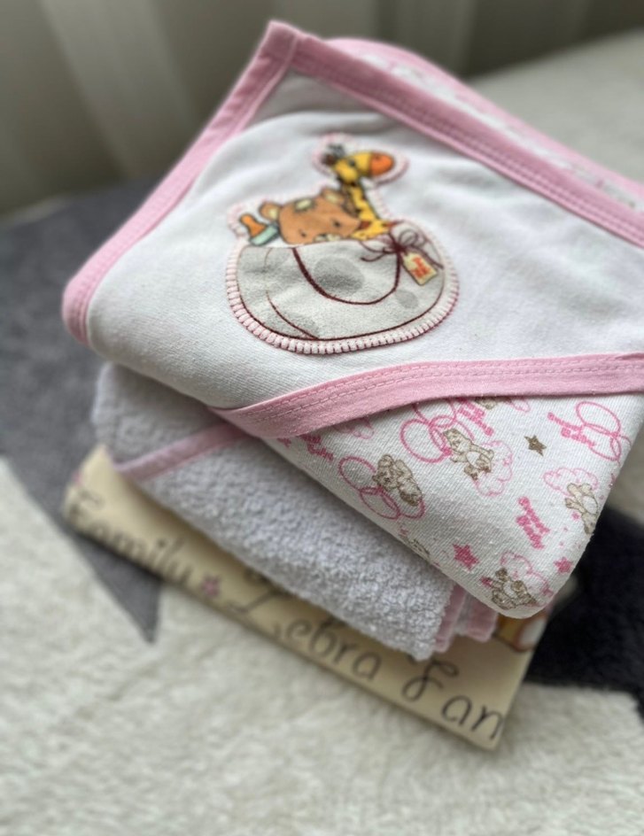  3lü Set Pembe Kız Bornoz Havlu Battaniye - Görsel 3