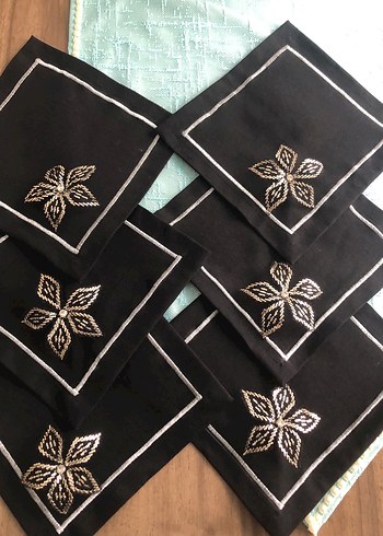 Tel kırma Nakış İşlemeli Siyah peçete takım - Görsel 2