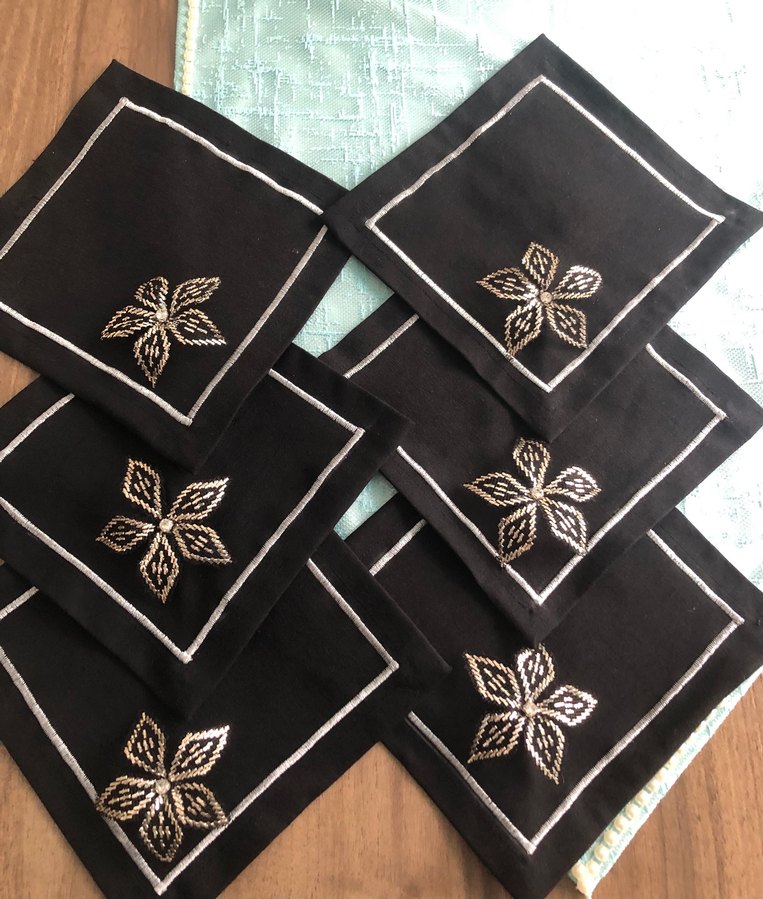 Tel kırma Nakış İşlemeli Siyah peçete takım - Görsel 2