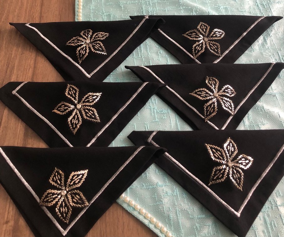 Tel kırma Nakış İşlemeli Siyah peçete takım - Görsel 3