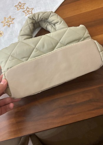 Bej Kadın Kapitone Kumaş Çanta - Görsel 2