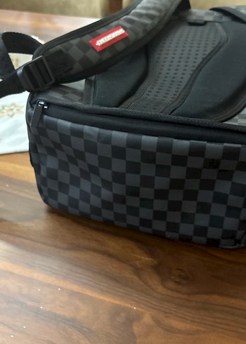 Siyah Gri Kareli Deri Kadın Sırt Çantası - Görsel 4