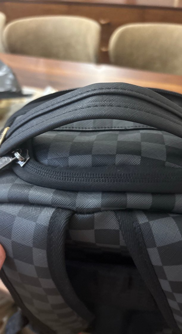 Siyah Gri Kareli Deri Kadın Sırt Çantası - Görsel 5