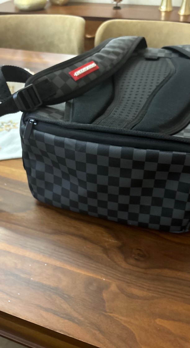 Siyah Gri Kareli Deri Kadın Sırt Çantası - Görsel 4