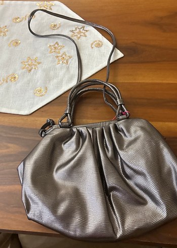 Gri Deri Yılan Desenli Kadın Çanta - Görsel 2