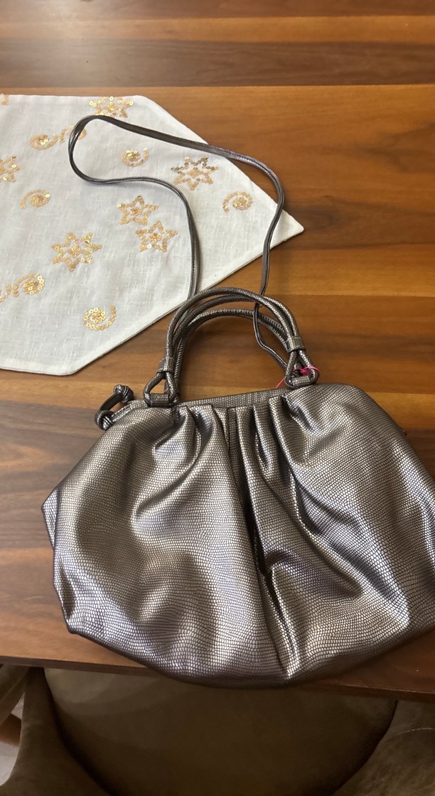 Gri Deri Yılan Desenli Kadın Çanta - Görsel 2