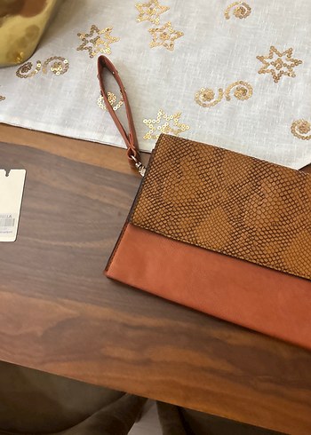Kahverengi Yılan Desenli Deri Kadın Portföy Çanta - Görsel 2