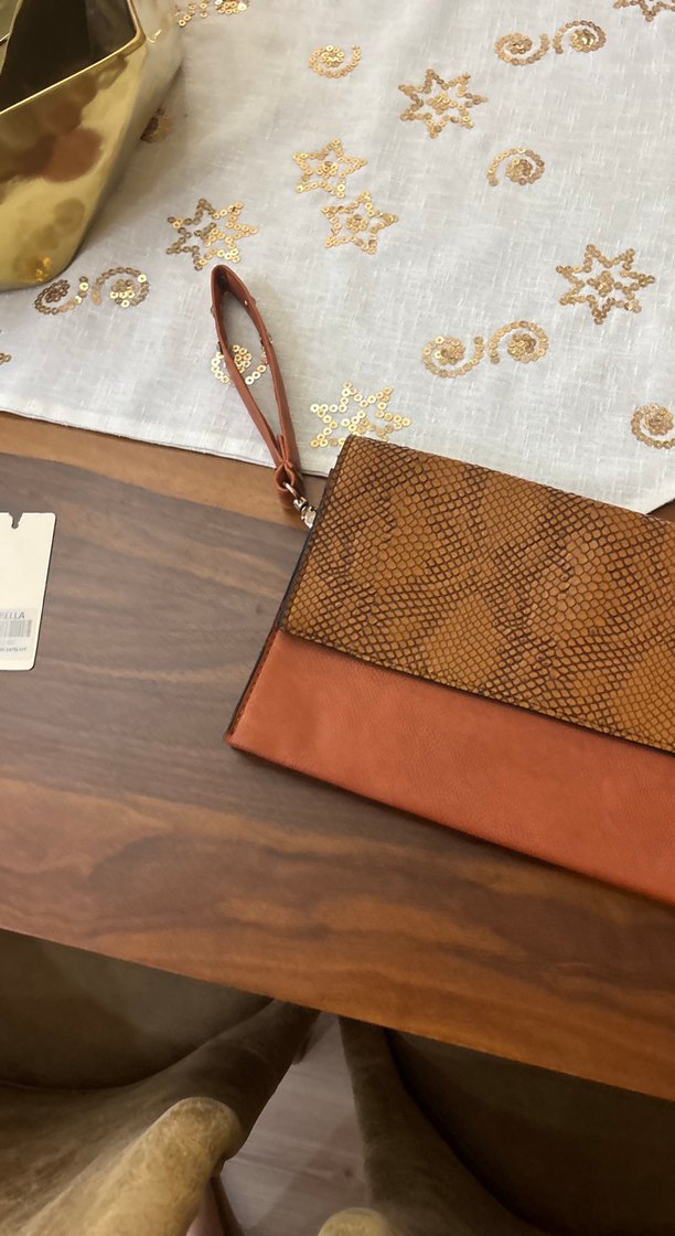 Kahverengi Yılan Desenli Deri Kadın Portföy Çanta - Görsel 2