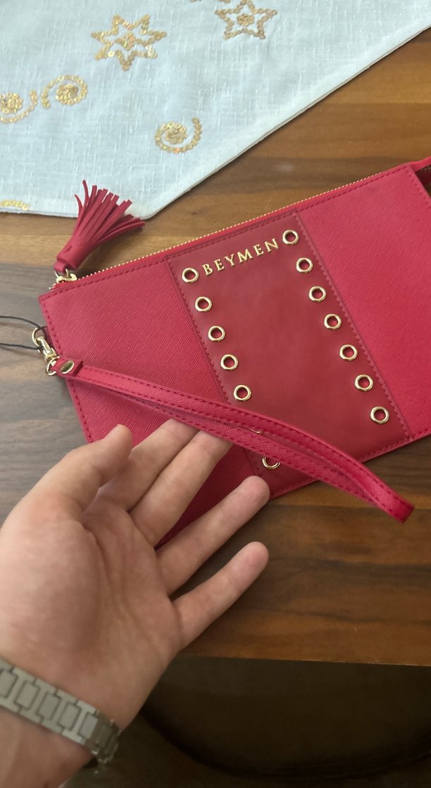 Kırmızı Fermuarlı Deri Kadın Çanta - Görsel 3